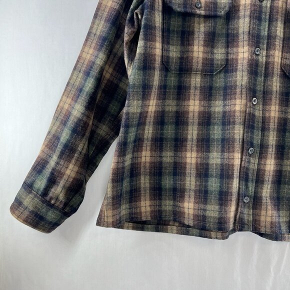 Woolrich Plaid Flannel Shirt Mens L Button Down Long Sleeve Outdoor Brown Green - Picture 4 of 11